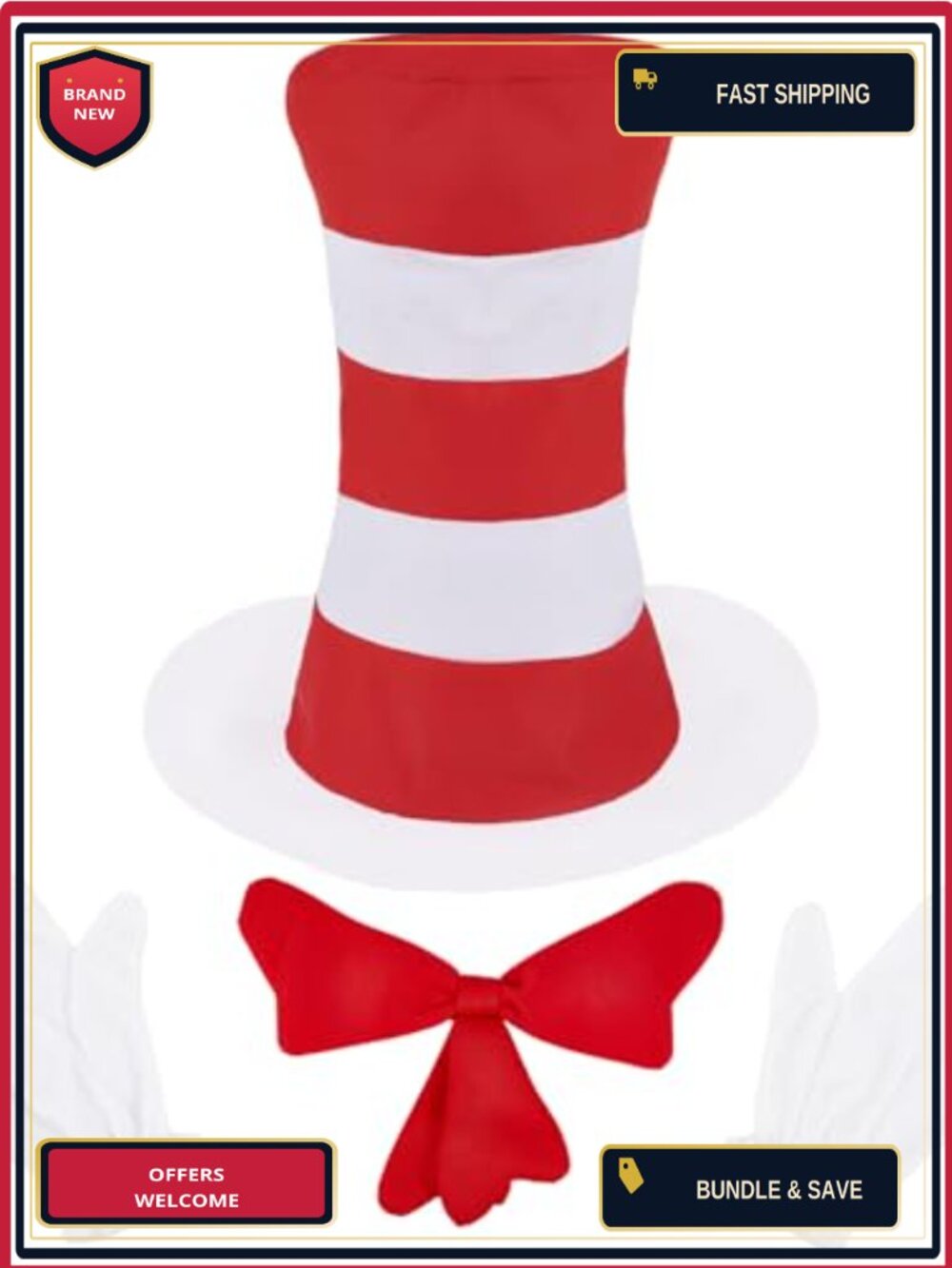 Cat Costume Set Striped Hat Bow Tie Gloves Halloween Cosplay